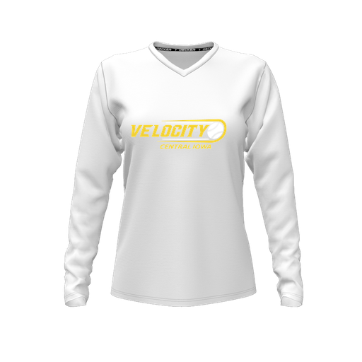 [CUS-DFW-TEES-CMF-VNK-LSL-WHT-FYXS-LOGO1] Decker Comfort T-Shirt (Female Youth XS, White, V Neck, Logo 1, Long Sleeve)