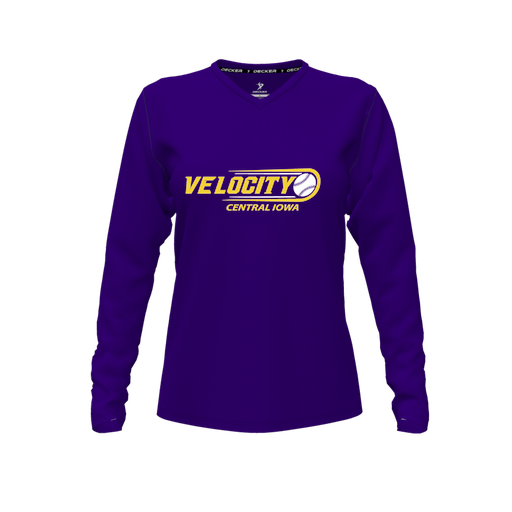 [CUS-DFW-TEES-CMF-VNK-LSL-PUR-FYXS-LOGO1] Decker Comfort T-Shirt (Female Youth XS, Purple, V Neck, Logo 1, Long Sleeve)