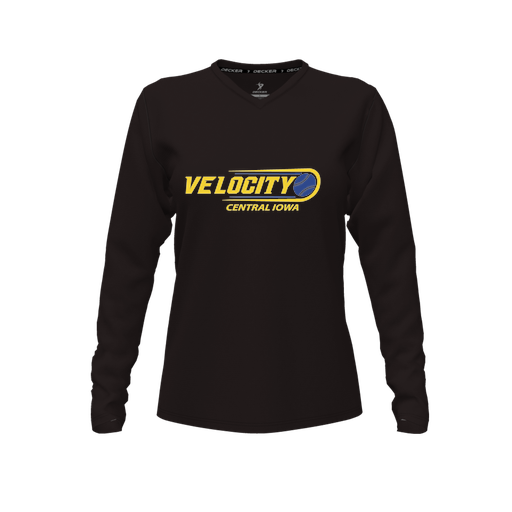 [CUS-DFW-TEES-PER-VNK-LSL-BLK-FYXS-LOGO2] Decker Performance T-Shirt (Female Youth XS, Black, V Neck, Logo 2, Long Sleeve)