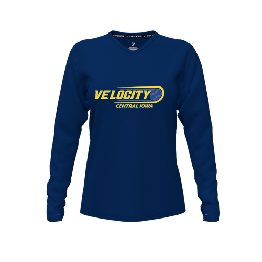 [FTLVPTNV-FYXS-LOGO2] Decker Performance T-Shirt (Female Youth XS, Navy, V Neck, Logo 2, Long Sleeve)