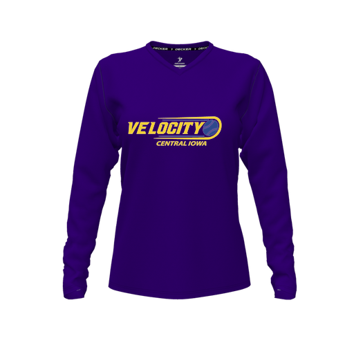 [CUS-DFW-TEES-PER-VNK-LSL-PUR-FYXS-LOGO2] Decker Performance T-Shirt (Female Youth XS, Purple, V Neck, Logo 2, Long Sleeve)
