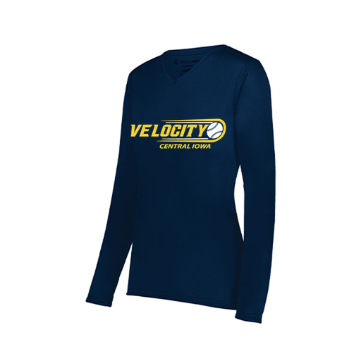 [222824.065.S-LOGO1] Ladies LS Smooth Sport Shirt (Female Adult S, Navy, Logo 1)